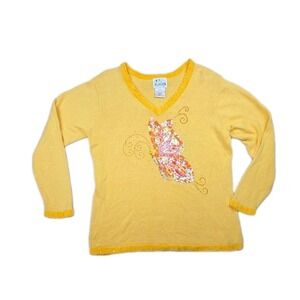 Vtg 90s Y2K‎ Butterfly Whimsical Granny Cottage Sweater Sequin Beads Size Large
